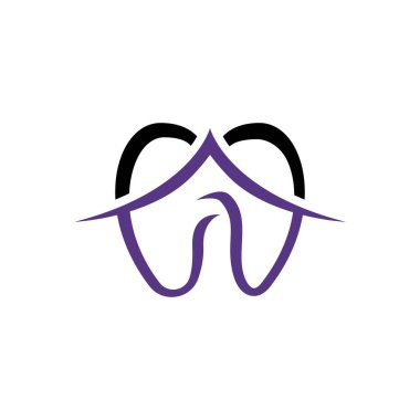 Temiz ve modern dişçi logosu stilize edilmiş bir diş ve bir çatı çizgisi içeriyor. Diş sağlığı klinikleri, aile hekimliği, diş hekimliği, evde diş bakımı hizmetleri ve sağlıkla ilgili markalaşma için ideal.