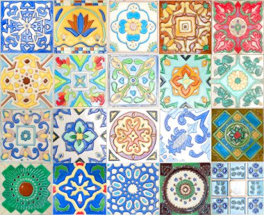 Renkli Meksika Talavera seramik fayanslar duvar dekorasyonu arka plan.