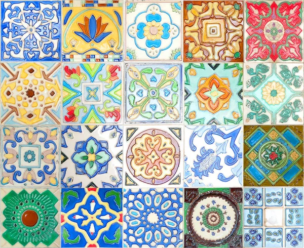 Coloridos Azulejos Cerámica Mexicana Talavera Pared Decoración Textura Fondo —  Fotos de Stock