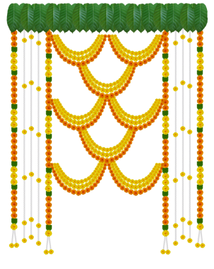 Geleneksel Hint Garland kadife çiçeği çiçeği çiçeği düğün ve festival dekorasyonu, şeffaf arkaplan üzerine Diwali dekorasyonu Toran tasarımı