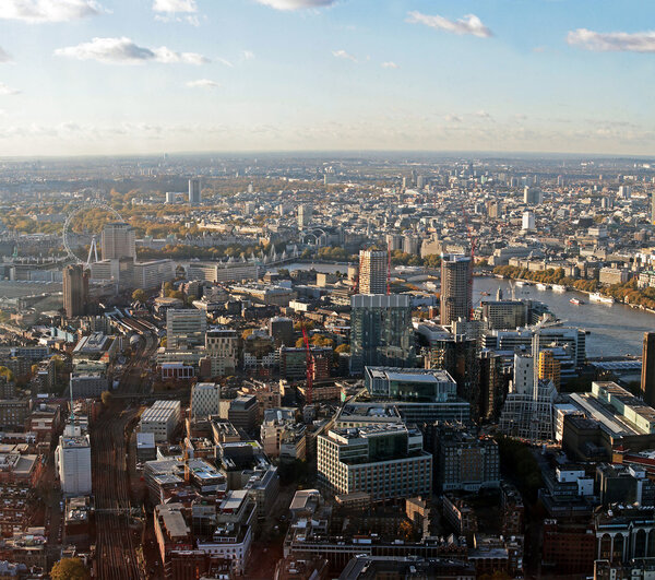 London and Thames River aerial cityscape panorama