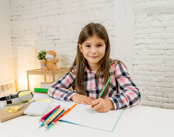 Happy Schoolgirl Laptop Studying Online Virtual Remote Class Internet Home — Stock Photo, Image