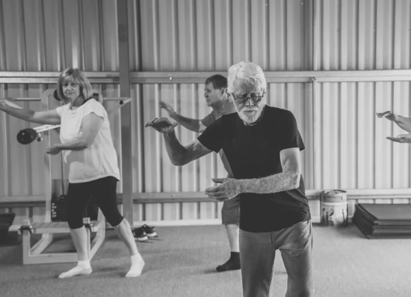 Grupo Personas Mayores Clase Tai Chi Que Ejercen Estilo Vida —  Fotos de Stock