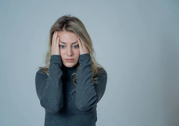 Sad Depressed Worried Woman Feeling Upset Distressed Sick Young Lonely — Stock Photo, Image