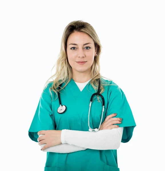 Mladá Krásná Usmívající Lékařka Profesionální Lékařka Nebo Zdravotní Sestra Držící — Stock fotografie