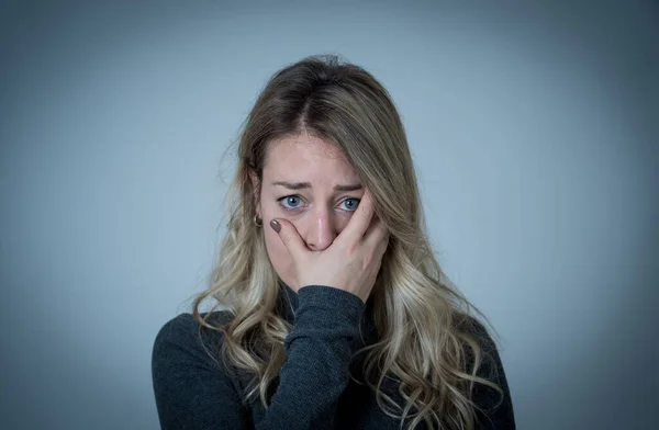 Portrait Young Attractive Caucasian Woman Suffering Depression Stress Anxiety Sad — Φωτογραφία Αρχείου
