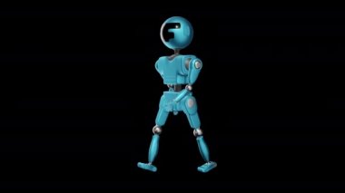Siyah arka planda yürüyen insansı robot.