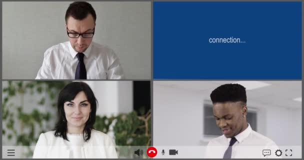 Multiethnic group of four people using video conferencing technology — Stock Video