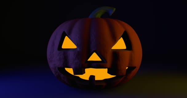 Halloween zucca incandescente con sfondo nero. — Video Stock