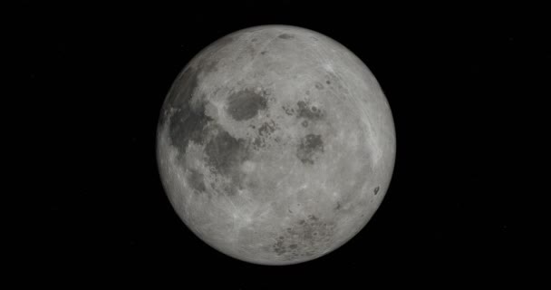 De Maan 360 graden rotatie op sterrenhemel donkere achtergrond. — Stockvideo