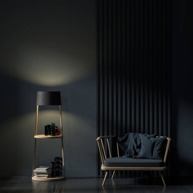 Boş duvar modern tarzda modellenir. Minimalist iç tasarım. 3B illüstrasyon.