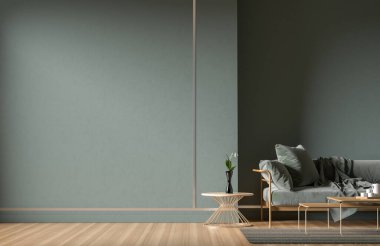 Boş duvar, İskandinav tarzı iç dekorasyonla modellenir. Minimalist iç tasarım. 3B illüstrasyon.