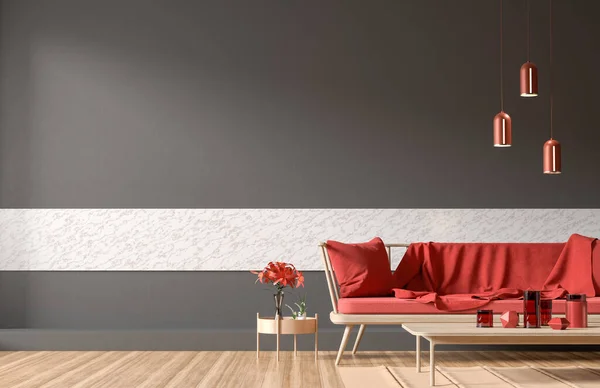 Empty wall mock up in Scandinavian style interior. Minimalist interior design. 3D illustration.