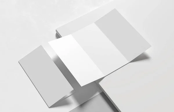 Três Dobras Folheto Triplo Simular Isolado Fundo Branco Moderno Ilustração — Fotografia de Stock