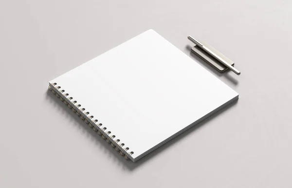 Realistic Spiral Binder Square Notebook Mock Isolated White Background Illustration — Stock Photo, Image