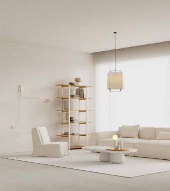 Baskın negatif alan ve hafif gün ışığına sahip minimalist modern iç mekan, markalaşma, sunumlar ve çağdaş tasarım kullanımı için uygun temiz bir görsel yapı sunuyor. 3B illüstrasyon