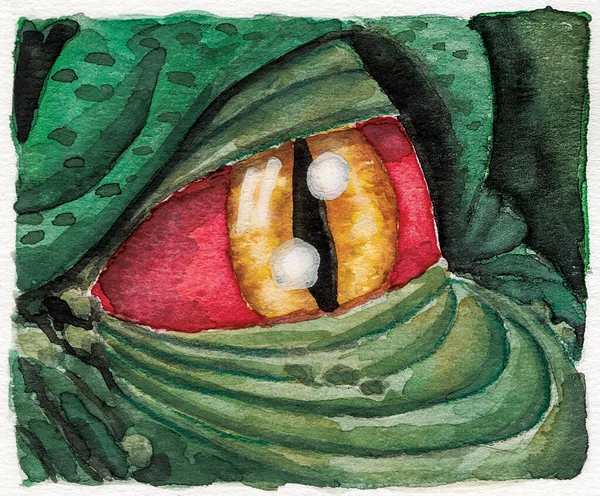 Drawing Eye Dragon Looking Very Much Reptile Watercolor Painting — Stock Photo, Image