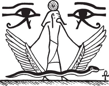 Hiyeroglif semboller ve beyaz arka planlı eski Mısır tarzında firavun çiziyor. Dijital illüstrasyon.