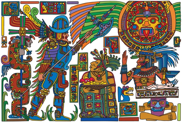 Spanyol Fatihinin Renkli Bir Çizimi Kolombiya Öncesi Amerikan Yerlileriyle Çizgi — Stok fotoğraf