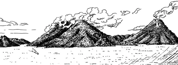 숲으로 커다란 언덕과 화산이 아티틀란 과테말라 중부의 고원에서 였습니다 잉크로 — 스톡 사진