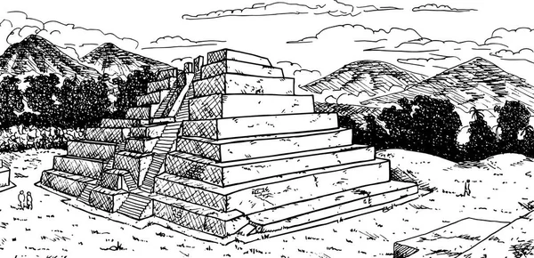 Temple Pyramide Dans Style Talud Tablero Double Escalier Ville Maya — Photo