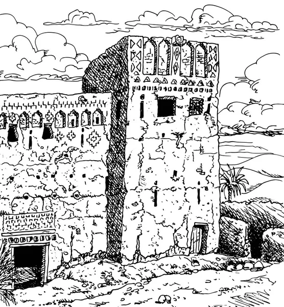 Fronteira Torre Kasbah Velho Ruínas Palácio Fortress Lama Construído Perto — Fotografia de Stock