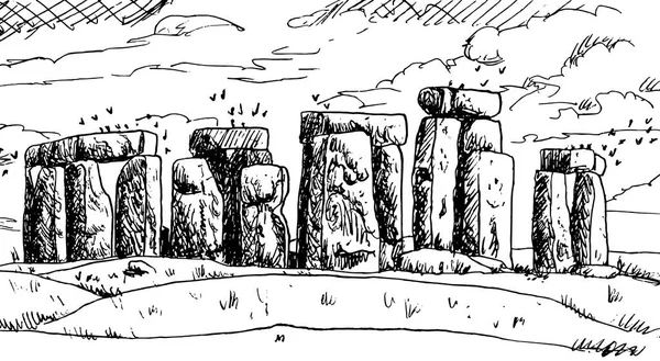 英国新石器時代の人工複合体であるストーンヘンジ記念碑を形成する円状に配置された旧石器時代の石 水墨画 — ストック写真