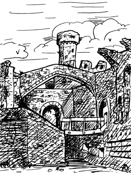 Вежі Кам Яні Стіни Аркою Великому Замку Конвей Сільській Місцевості — стокове фото