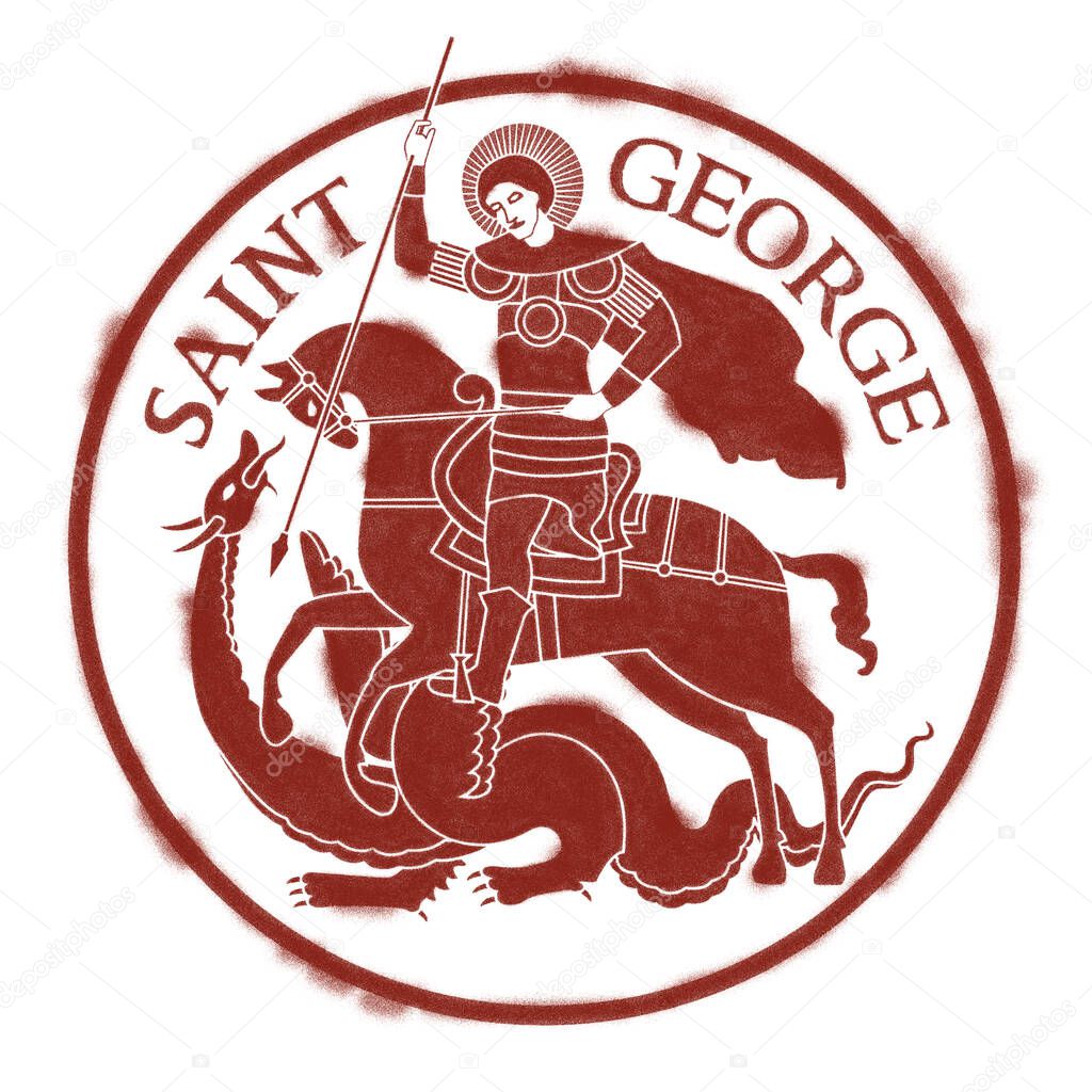 Colorful drawing of Saint George riding a horse and fighting the Dragon in graffiti style.