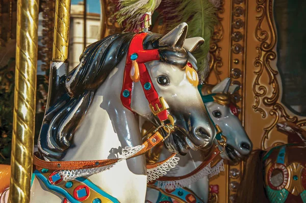 Colorful Detail Horses Carousel Sunset City Florence Famous Amazing Capital — Stock Photo, Image