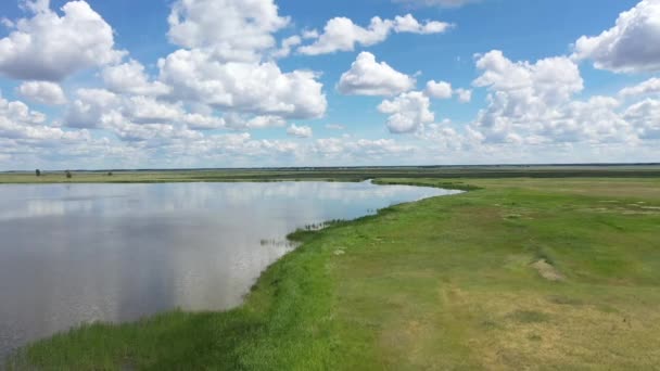 Lago Bakharevskoye Salinas Estepa Kulundinsky Región Altai Siberia — Vídeos de Stock