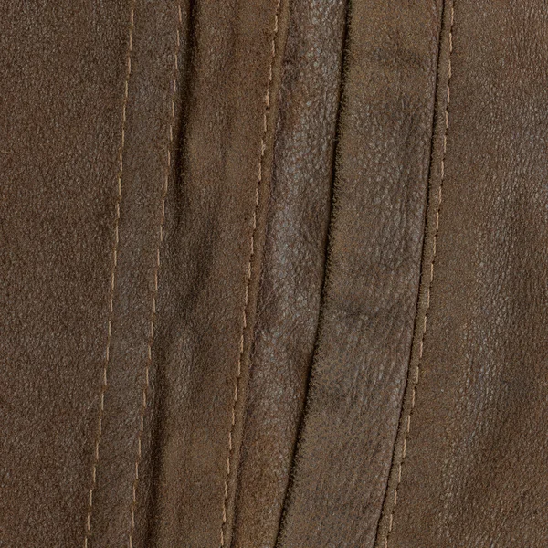 Fondo de cuero marrón, costuras, puntadas — Foto de Stock