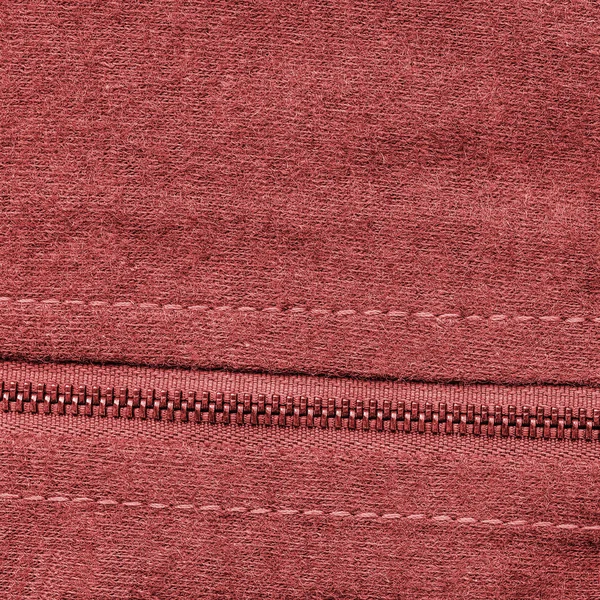 Rött tyg textur, dragkedja, stygn — Stockfoto