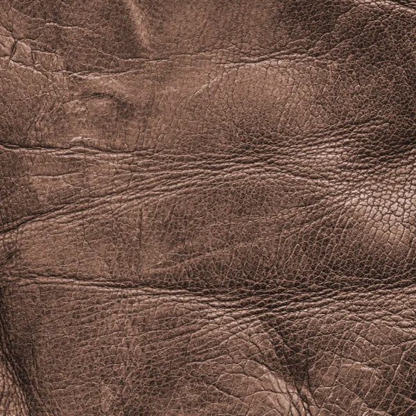 Fragment of old crumpled piece of brown  leather closeup — Stock Photo, Image