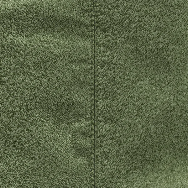 Yeşil deri dokusu, dikiş — Stok fotoğraf