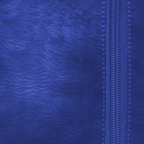 Old blue leather background decorated with zipper — Stock Photo, Image