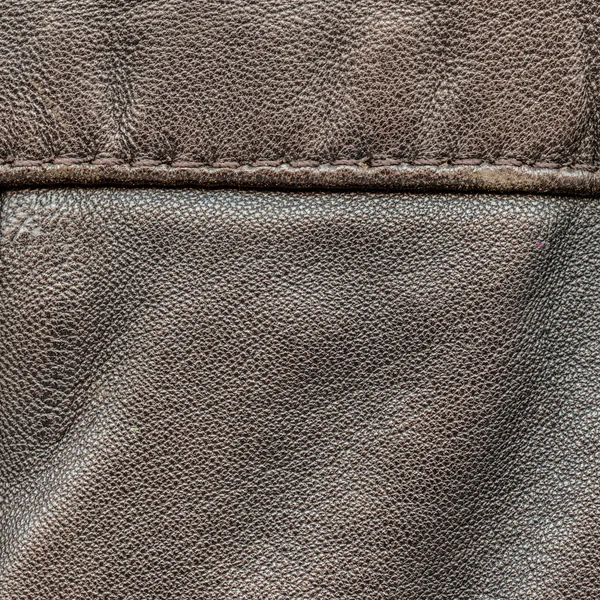 Textura piele maro vechi closeup, cusătură — Fotografie, imagine de stoc