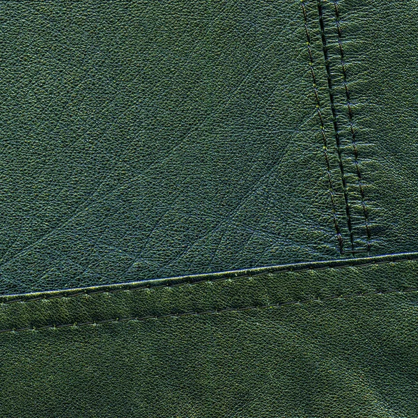 Groene leder texture versierd met naden — Stockfoto