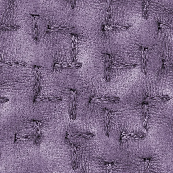 Textura de cuero violeta decorada con puntadas — Foto de Stock