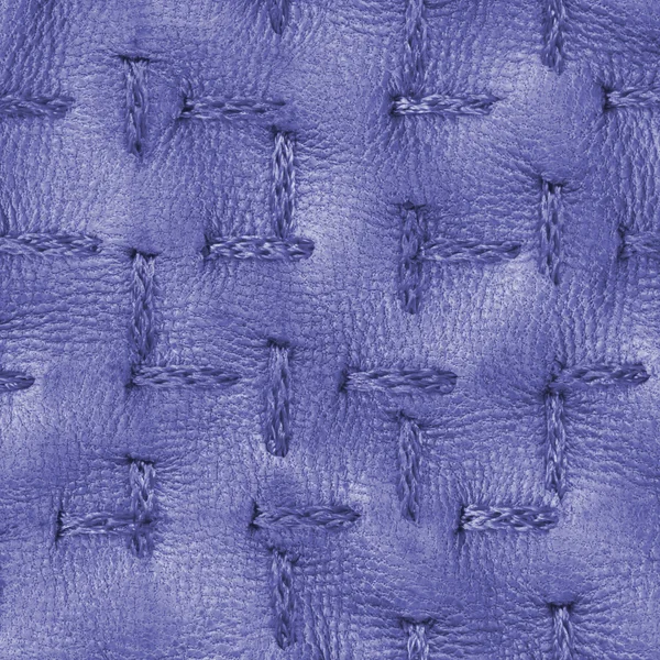 Blue leather texture decorated with stitches — Stock Photo, Image