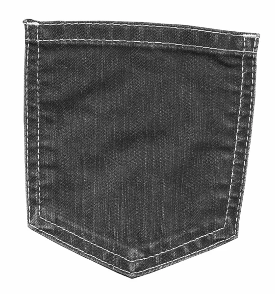 Bolso traseiro de jeans preto isolado em branco — Fotografia de Stock