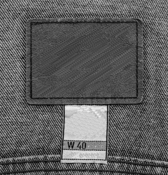 Etiqueta de couro em jeans — Fotografia de Stock