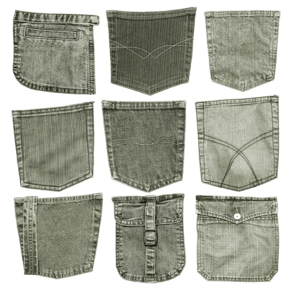 Set of green jeans pockets Stock Photo