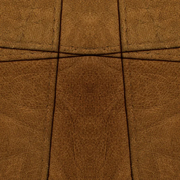 Textura de cuero marrón, decorado con costuras — Foto de Stock