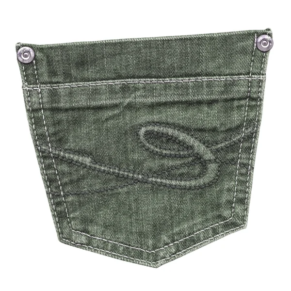 白い背景の上の灰色緑のジーンズのポケット — ストック写真