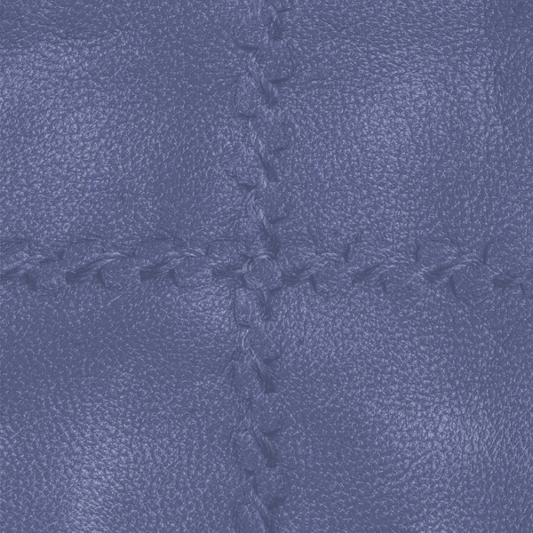 Fundo de couro azul decorado com costura — Fotografia de Stock