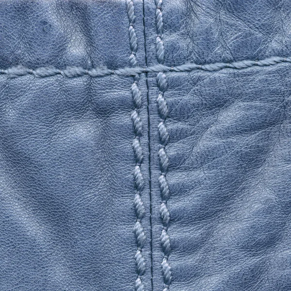 Mavi deri arka plan, dikiş, dikiş — Stok fotoğraf