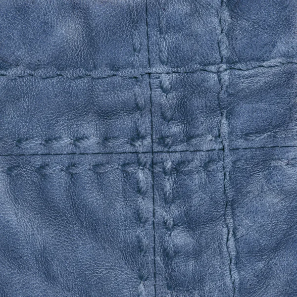 Fundo de couro azul, costuras, pontos — Fotografia de Stock