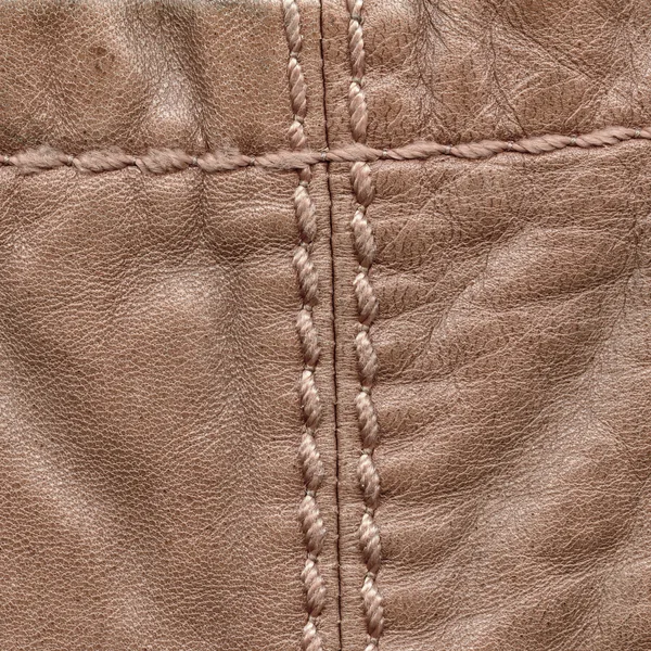 棕色皮革背景、 接缝、 缝针 — 图库照片