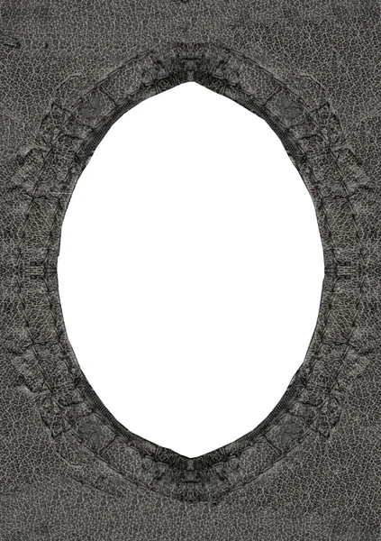 Gray leather oval handmade photo frame — Stock Photo, Image